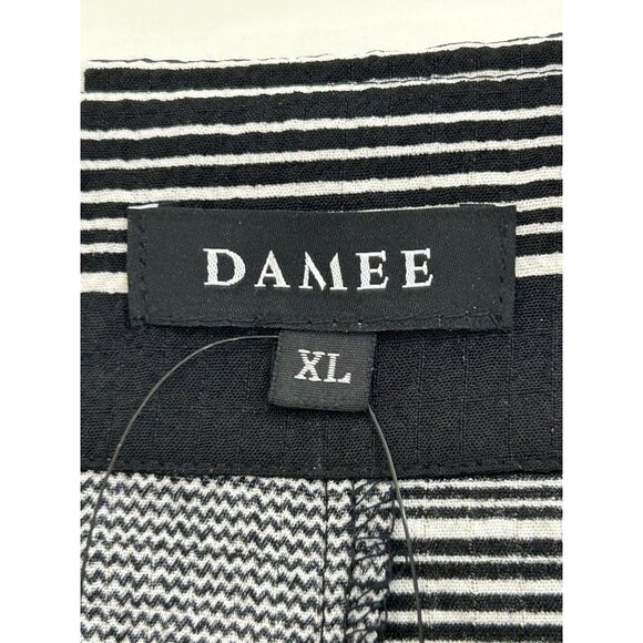 Damee Tunic Top XL Black White Checkered Mesh Inserts Collar Long Sleeve Button - Picture 4 of 16